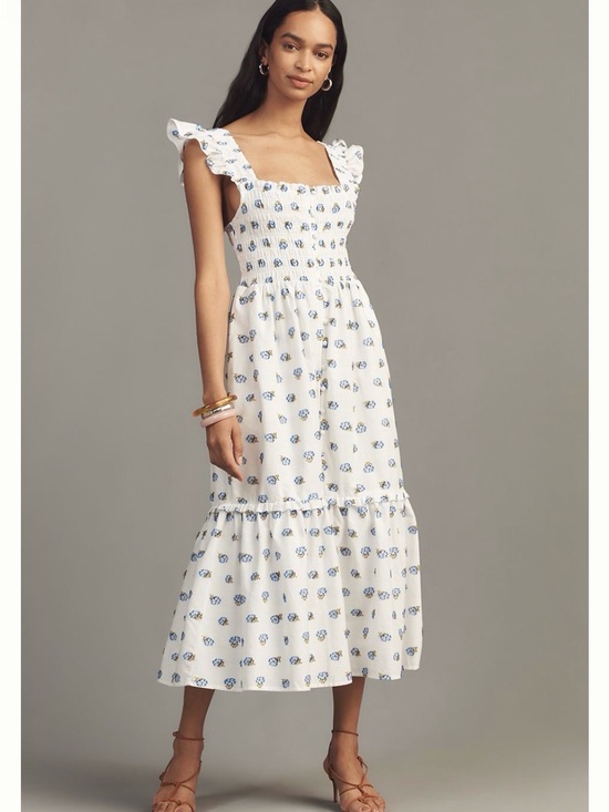 Anthropologie Dresses & Skirts - Anthropologie White Midi Dress with Blue Floral Print